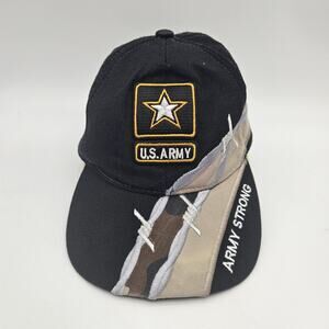 U.S. Army Hat Cap Strap Back Black Camo Embroidered Army Strong Barbed Wire Mens